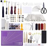 Leather Working Kit, 183Pcs Leather Craft Tools Kit, Leather Carving Tools Leather Sewing Kit with Waxed Thread Stitching Groover for Hand Sewing Stamping Punching