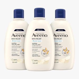Aveeno Skin Relief Moisturising Body Wash Bundle (3x 500ml), Gentle Cleansing Wash with Soothing Triple Oat Complex, Soap-Free, Unscented for Sensitive and Very Dry Skin