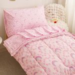 Viviland Rainbow Heart Toddler Comforter Sets, Cute Girls Toddler Bedding Set, Soft Microfiber Pink Toddler Bed Set