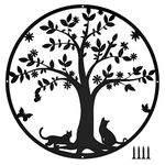 SHNEDE Tree of Life Metal Wall Art,Cute Cat Wall Decor, Family Tree 15.7" W x 15.7" H, for Living Room/Bedroom/Office