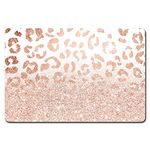 Rnivvi Dog Food Mat, 12"x19" Dog Mat for Food and Water, Absorbent Dog Bowl Mat Protect Floors, Cute Cat Food Mat for Feeding & Watering Supplies, Pet Feeding Mats, Rose Gold Leopard Pet Placemat