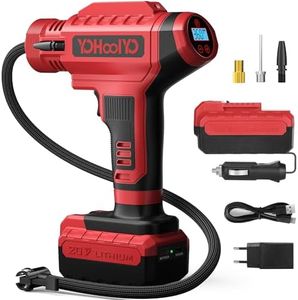 YOHOOLYO Inflador Ruedas Coche Portatil Compresor Aire 150PSI Bomba Eléctrico Inalámbrica Luz LED Pantalla LCD para Coches Motos Bicicletas Pelotas
