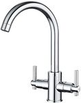 Funime® Kitchen Taps Dual Lever Sink Mixer Taps Traditional Monobloc Mixer Taps for Kitchen Sink 1 Hole Swivel Spout Chrome Double Handles Kitchen Faucet