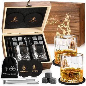 Miiepls Juego de Vasos de Whisky, 8 Piedras de Whisky y 2 Vasos de Whisky Trenzados y 2 Posavasos, Regalos para Hombres