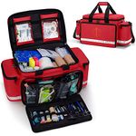 Trunab Emergency Responder Trauma Bag Empty, Professional Large First Aid Bag Medical Bag with Inner Dividers and Non-Scratch Bottom, Ideal for EMT, EMS, Paramedics, Red, Empty-Patented Design