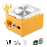 Mini Pottery Wheel, 2000RPM Pottery Wheels Adjustable Speed Electric Pottery Wheel with 10cm 6.5cm Plate and Clay Tools, Ceramic Pottery Wheel Kit for Kids Adults Beginners (Yellow)