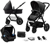 Kinderkraft Pram 3 in 1 Set MOOV, Travel System, Baby Pushchair, Buggy, Foldable, with Infant Car Seat, Accessories, Rain Cover, Footmuff, for Newborn, from Birth to 3 Years, Black