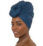 Olivia Sylx African Head Wraps for Black Women, Jersey Scarfs for Women Headwrap, Hair Scarf for Black Women, Soft & Stretchy - Dark Blue Denim