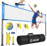 Patiassy Outdoor Portable Volleyball Net Set System for Backyard - Quick & Easy Setup Adjustable Height Steel Poles, PU Volleyball, Pump, Hammer and Carrying Bag (Blue)