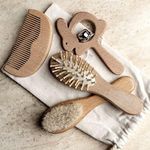 Baby & Toddler 4 Piece Wooden Hair Brush, Comb and Rattle Set. Natural Goat Bristles for Cradle Cap, Essential First Haircare Set., Beechwood