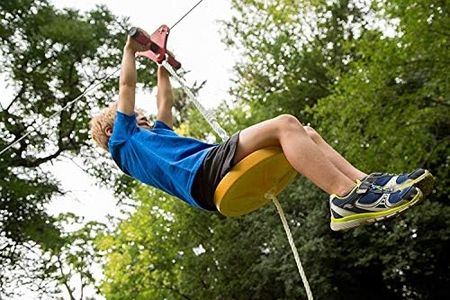 Happybuy 80/100ft Zip Line Kit Kids Adult Zip Line Trolley Slackers Zip Lines with Seat and Handle Heart Shaped Trolley for Backyard Entertainment (Yellow1, 80ft)