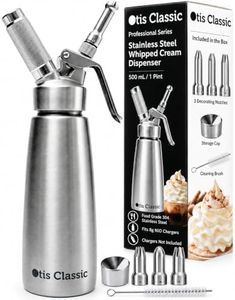 Otis Classic 304 Stainless Steel Whipped Cream Dispenser, 500ml w/ 3 Decorating Nozzles - Commercial Grade Quality Made of Food Grade Stainless Steel - Easy to Use and Clean Ideal for Desserts for Home Chef
