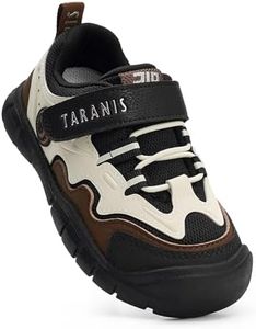 Boys Hiking Shoes Kids Outdoor Sneakers with Protective Rubber Toe Cap and Non-Slip Sole for Camping Trekking Trail Running (Little/Big Boys) 5.5-6Years Black-Brown