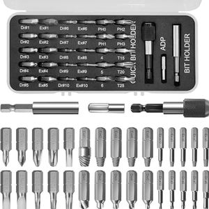 Screw Extractor, 33Pcs Damaged Screw Extractor Bit Set with Extension Bit Holder and Socket Adapter for Removing Stripped or Damaged Screws