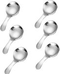 6 Pcs Stainless Steel Short Handle Thickened Small Round Spoons For Honey Candy Coffee Tea Salt Jam and Mustard - Ice Cream Dessert Spoon (D Silver)