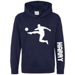 Purple Print House Personalised Footballer Kids Hoodie Boys Girls Custom Name Footie Player Hooded Jumper Soccer Top, 9-11 Years, Navy