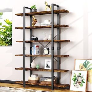 6 Tier Bookshelf, 83 inch Tall Bookcase Industrial Wooden Bookshelves Large Wall Etagere Rustic Vintage Book Shelf with Metal Frame Open Storage Rack for Living Room Home Office