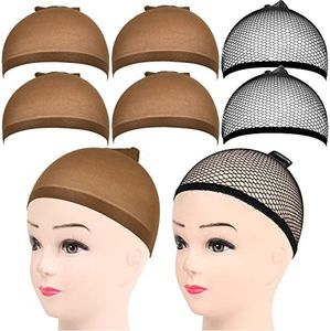 FANDAMEI Wig Caps, 6PCS Wig caps Includes 4PCS Dark Brown Nylon Wig Caps and 2PCS Black Mesh Wig Caps Net. Wig Caps for Women, Closed End Hair Mesh Net Wig Caps. Nylon Wig Cap for Halloween, Cosplay.