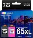 GPC Image Remanufactured 65XL Ink Cartridges Replacement for 65 XL Ink Cartridges Black Color Combo Pack Works for DeskJet 3720 3721 3755 5020 3700 2600 2620 2652 3722 3723 3752 (1 Black 1 Color)