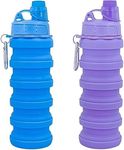 YCTMALL Collapsible Water Bottles Two Pack Travel Sports Portable Sport Water Bottle comes with mountaineering Buckle 500ml silicone Water-proof camping water bottle (Blue and Pueple Color)