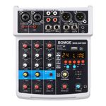 BOMGE-04F 4 channel dj audio sound mixer with MP3/USB Bluetooth, stereo record/48V /24 DSP Echo effects for Live broadcast, karaoke, performance, church singing and music production (white-4f)