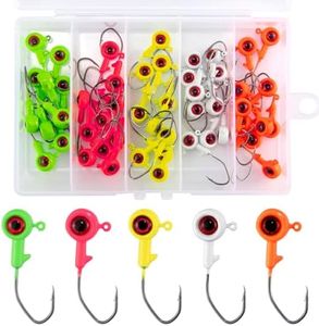 Alwonder 50-Pack Crappie Jigs Heads with 3D Eyes, Crappie Lures Panfish Lures Hook Bass Trout Fishing Jig Head, 1/16oz Jig Heads for Fishing Freshwater