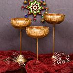 KREATIVE ART’S Lotus Design Urli Bowl for Floating Flowers with Stand Set of 3 Pcs | Urli | Potpourri Bowl for Decor | Home Decor Items for Entrance| Diwali Gift Items(Pack of 3pc)