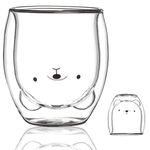 Sharemee - Cute Mugs Insulated Double Wall Animal Beverage Glass Cups for Coffee Tea Latte Juice Milk 9.5oz, Gift for Women Girls (Bear)