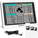 Geevon Weather Stations Wireless Indoor Outdoor Thermometer Multiple Sensors, Digital Weather Thermometer with Large LCD Display, Adjustable Backlight, Dual Alarm Clock and DIY Label Stickers