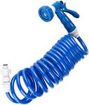 RV Exterior Quick Connect Sprayer & Hose Kit - Blue 15-Foot Coiled Hose - Authentic Dura Faucet Replacement Hose for Exterior Sprayer Kits