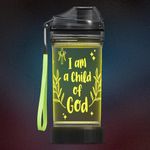 CoolGift Mart Light-Up Water Bottle with 'I am a Child of God' Design - 14oz Drink Cup, BPA-Free - Ideal Baptism Gift for Christians, Women, Girls, Boys, and Kids