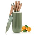 Kitchen Knives Block Set, 6-Piece Chef Knife Set with Sharp Blades, Professional Knife Set with Ergonomic Handle, Non-stick Stainless Steel Knife Block Set (Green)