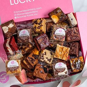 Brownie Points 30 Baby Brownies Gift Box. Individually Wrapped-Fudge Chocolate Brownies Gourmet gift for him, her, friends, family. (Gift box and Bow with 30 Brownies - BP_BABY30)