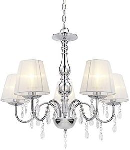 lux.pro Lámpara de araña de Cristal - Blanca - E14 - Lámpara de Techo Moderna - 5 Brazos - Cromo