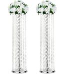 LANLONG 2Pcs Luxurious Crystal Flower Stand Wedding Centerpieces on Floor Tall Metal Flower Arrangement Stand Tabletop Flower Vase for Wedding Party Hotel Home Decor