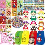 Super Bros Party Supplies Gift Set, 110 PCS Super Brothers Birthday Party Supplies for Boys Girls, Including Slap Bracelets, Gift Bags, Masks, Stickers, DIY Stickers, etc. (C)