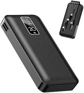 Bancos de Energía Portátiles para Teléfonos Móviles, Power Bank, 20000mAh, con 4 Cables Integrados, con 5 Salidas y 3 Entradas, con IPhone, Samsung, Huawei, Smartphones, Black