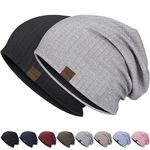 HAMUNI Slouchy Beanie Hip-Hop Soft Lightweight Running Beanie Hat Breathability & Elasticity Adult Dwarf Hats Chemo Cap Skull Cap for Men Women (Black+Light Grey)