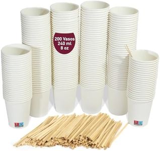 gobecups 200 Vasos desechables blancos de 240 ml / 8 oz para Café con Paletinas de Madera, Resistentes, a Prueba de Fugas y Sin Olores. Vasos cartón desechables