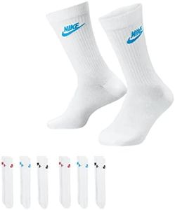 Nike DX5025-6 paires de chaussettes de sport – Blanc/noir/multicolore – Sportswear Everyday Essential CREW Chaussettes 34/38/42/46/50 – Femme, Homme, Unisexe, multicolore, 46-50