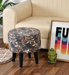 HOMEBUK Ottoman for Living Room Printed Stool Pouffes Pouf for Sitting Furniture Footrest Foam Upholder Round Feet Rest Muddha for Office Home Décor (16 x 16 x 18) Inches, Grey