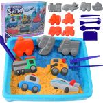 Crelloci Play Sand Car Toys,Sand Box Toys Set for Toddlers w/0.5KG Magic Sensory Sand, Car Toy Figures and Tractor Truck Playset,Sensory Sandbox Kits for Boy Girl Kid Age 3 4 5 6 7