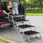 Extra Wide Dog Ramps for Cars,48.2cm Widen Dog Steps for Large Dogs with Non-Slip Surface,Portable Aluminum Folding Dog Stairs,Lightweight Pet Ramp for Cars SUV & Trucks, Supports up to 100KG
