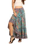 KE KANHA EXPORTS Women's Maxi Wraparound Lehanga Style Full Flared Printed Skirts for Women's/Girls/Ladies Skirt Wrap Around Women’s Free Size Long Women/Girls/Ladies (Parrot Green_3055)