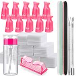 FANDAMEI Nail Polish Gel Remover Tools Kit with Nail Clips, 100ml Nail Polish Remover Bottle, 500 Nail Remover Cotton Pad, Nail Brush, Cuticle Pusher, Cuticle Peeler, 100/180 Nail File, Buffer Block