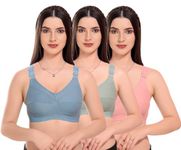 LUZWE Women Cotton Non-Padded Non-Wired Everyday Regular Wear C Cup Multicolor Bra Pack of 3 38