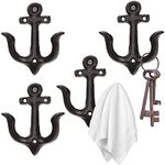 XINGYAN Vintage Rustic Cast Iron Nautical Sea Anchor Design Wall Hooks,Home Coat Rack,Decorative Wall Mounted Antique Shabby Chic Metal Bathroom Towel,Coat Hooks,Hanger,Screws Inside (Black[4pcs])