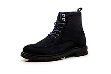CLIFF FJORD Moc Toe Derby Genuine Seude Leather Boots for Men with Laces | Formal High Neck Bespoke Shoes Blue