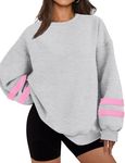 WIHOLL Womens Sweatshirts Long Sleeve Crewneck Fall Tops Winter Clothes Striped Outfits Loose Fits Pullover 2024 Fashion Grey XL