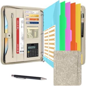 Eshow Portfolio Organizer - 3 Ring Binder with Zipper, Vegan Leather Business Padfolio Folder with Notepad Includes 5 Color Sheet Protectors for Documents Files for Men Women